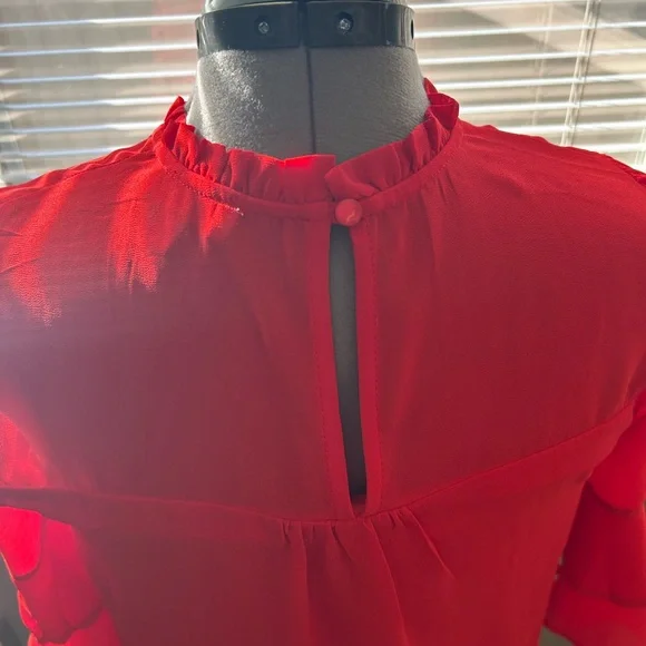 Monteau Vibrant Red Blouse with Bell Sleeves - Picture 6 of 8